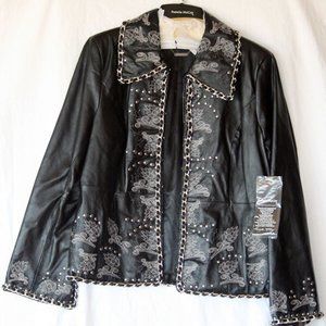 Pamela McCoy Genuine Leather Embroidered Jacket